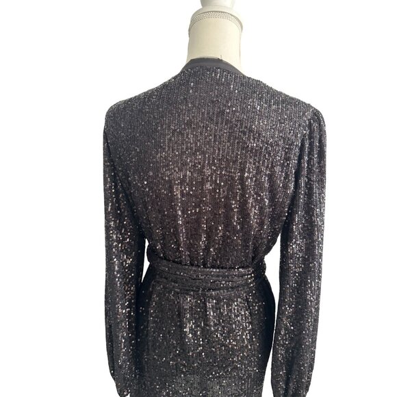 AUDREY 3 PLUS 1 Black Sequin Robe Wrap Dress Size Medium - Picture 8 of 10